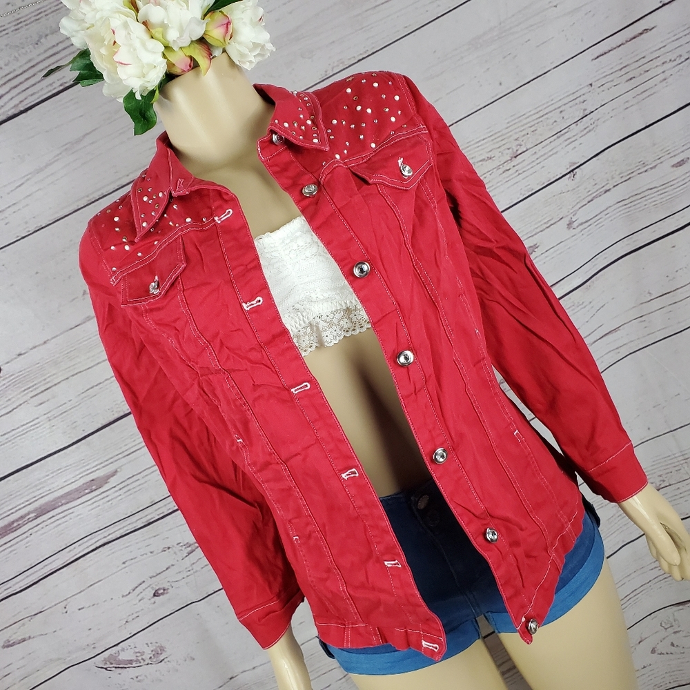 quacker factory xs red jean jacket - Picture 5 of 7
